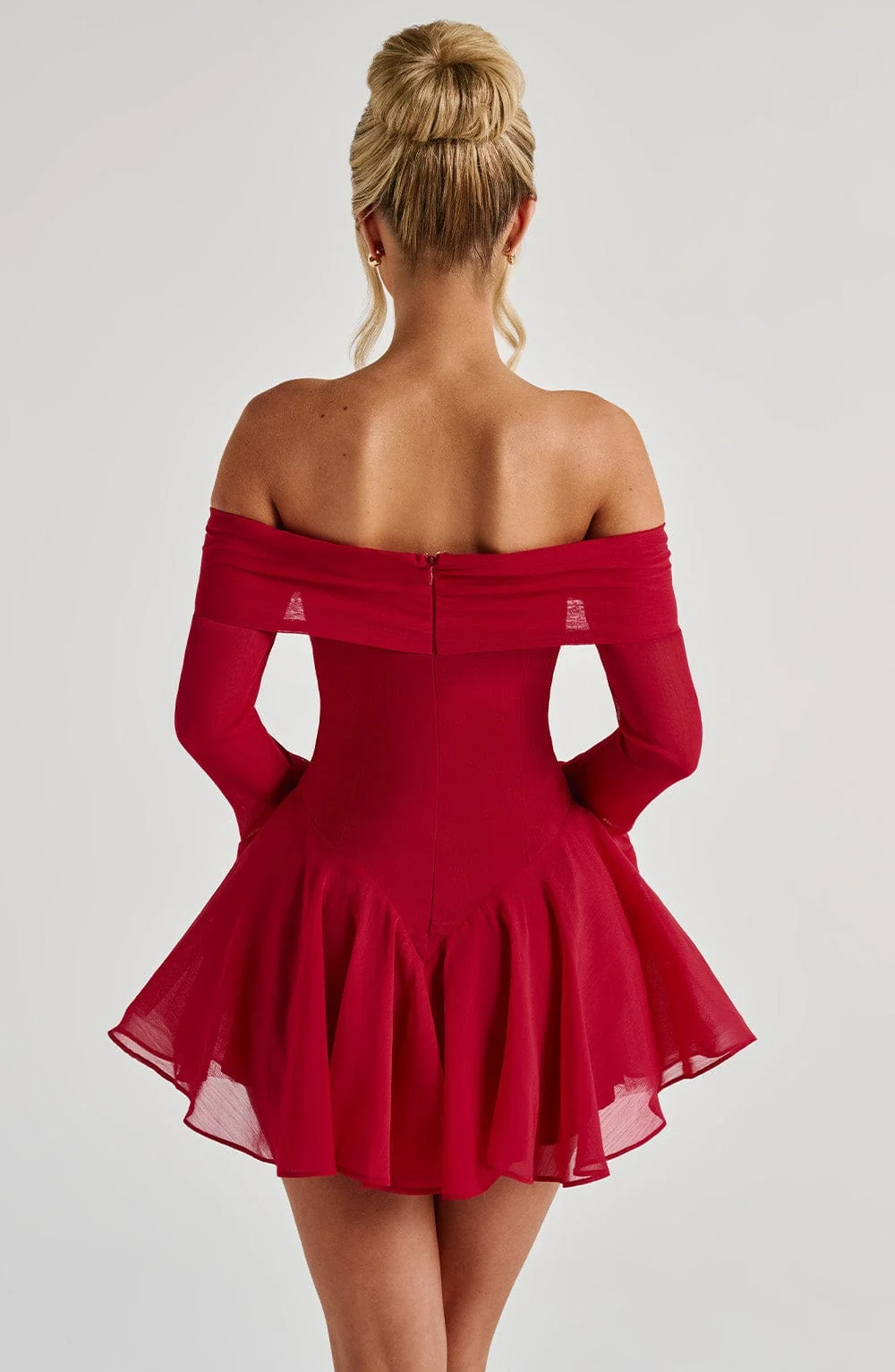 Red Chiffon Bardot Playsuit - Elegant Mini Dress