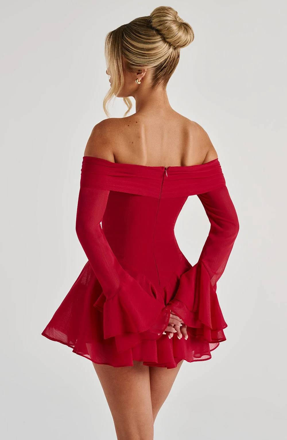 Red Chiffon Bardot Playsuit - Elegant Mini Dress