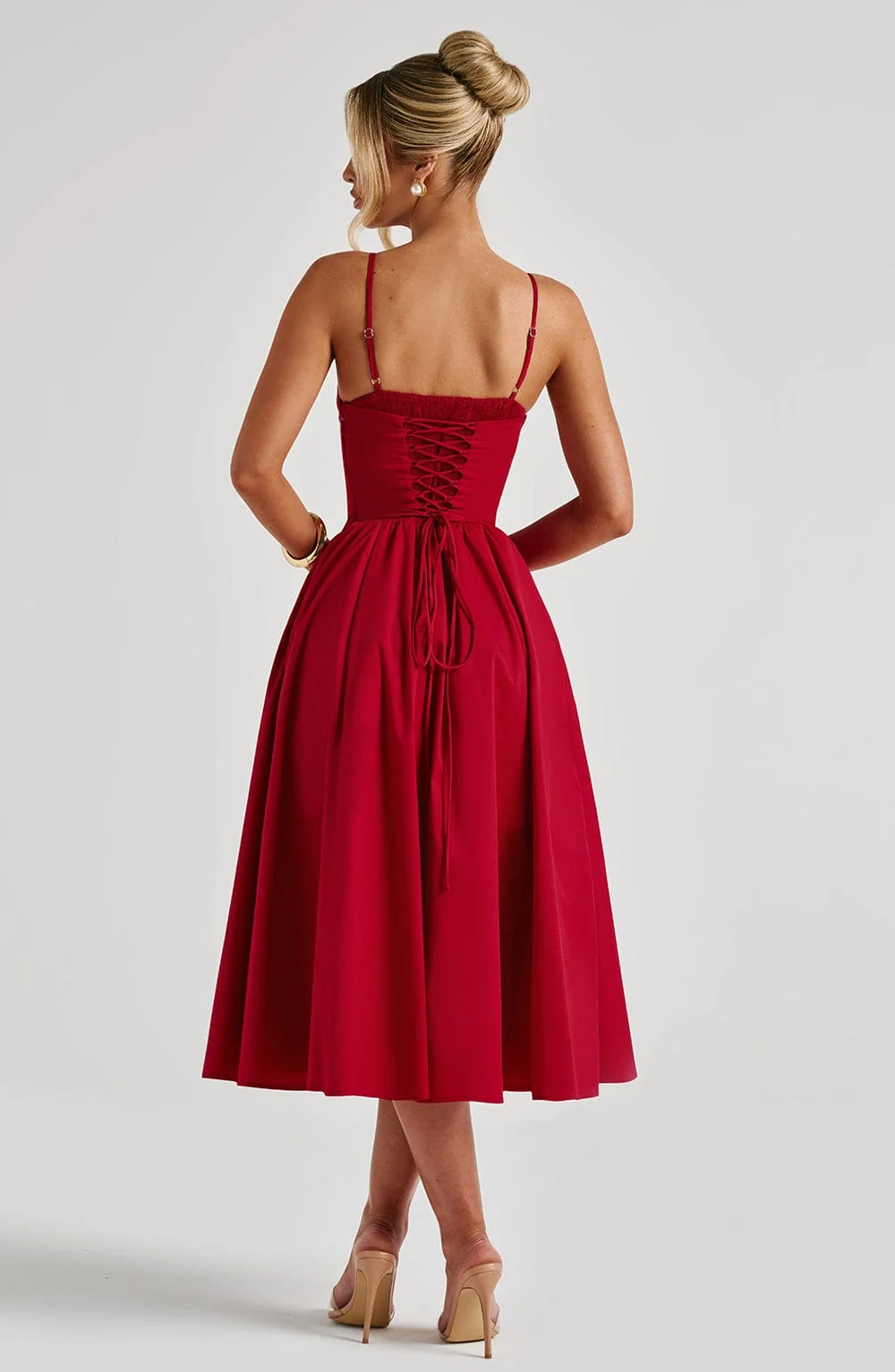 Chic Red Corseted Midi Dress - Elegant Iconic Style