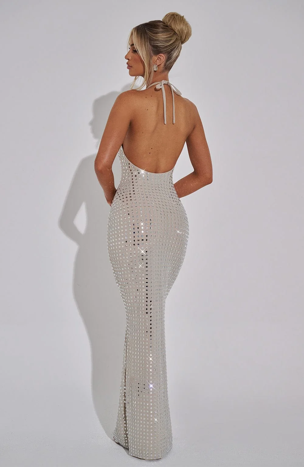 Elegant Nude Mesh Bodycon Maxi Dress - Stylish Evening Wear