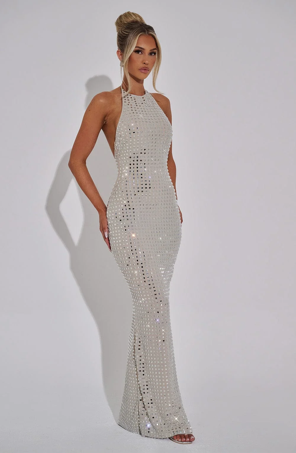 Elegant Nude Mesh Bodycon Maxi Dress - Stylish Evening Wear