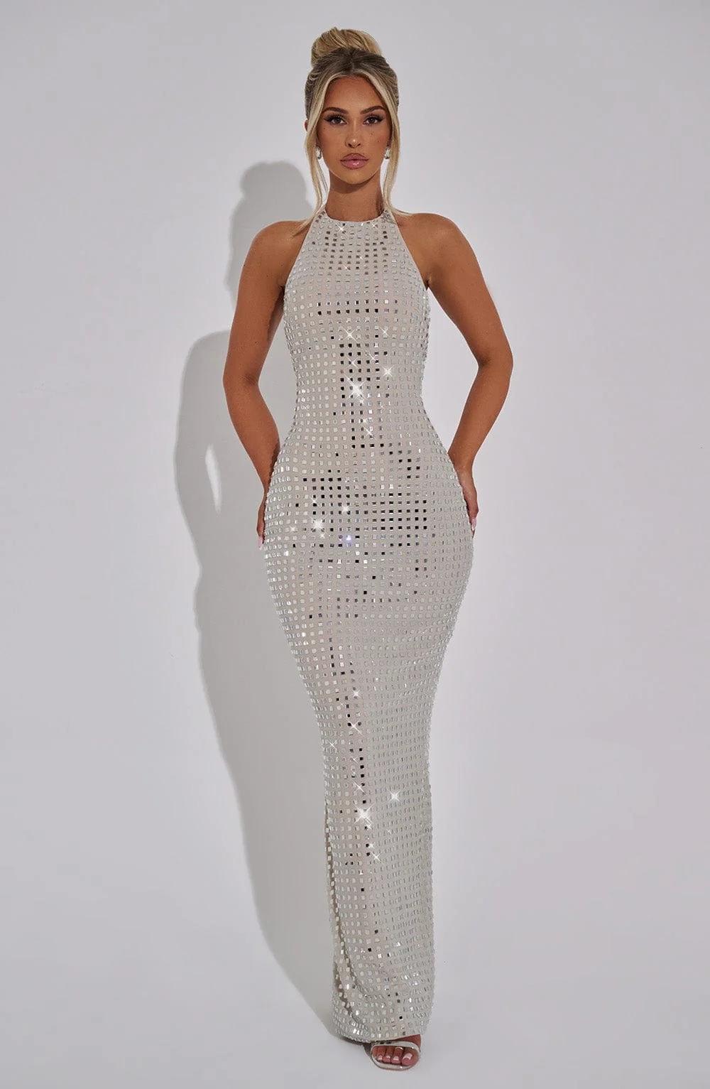 Elegant Nude Mesh Bodycon Maxi Dress - Stylish Evening Wear