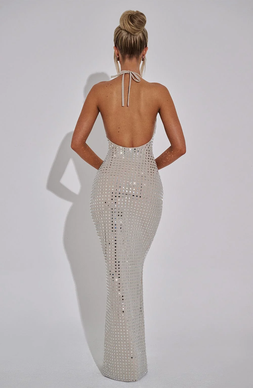 Elegant Nude Mesh Bodycon Maxi Dress - Stylish Evening Wear