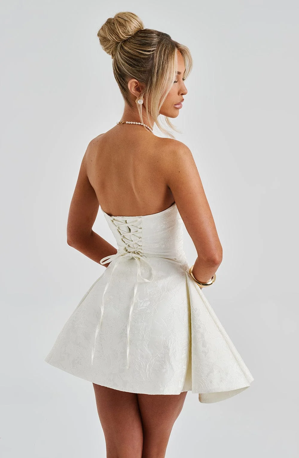 Ivory Jacquard Strapless Playsuit - Elegant Mini Length Design