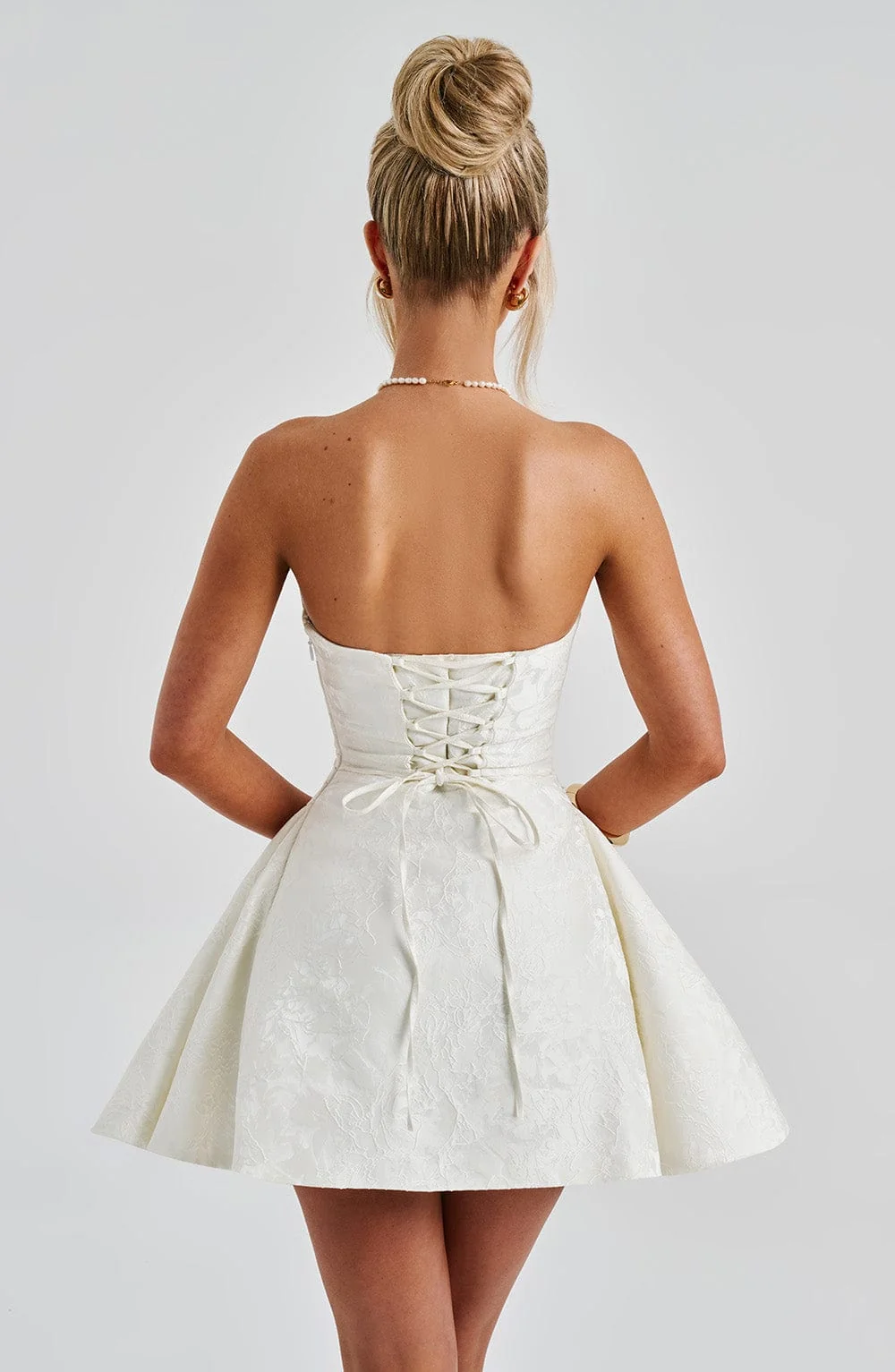 Ivory Jacquard Strapless Playsuit - Elegant Mini Length Design