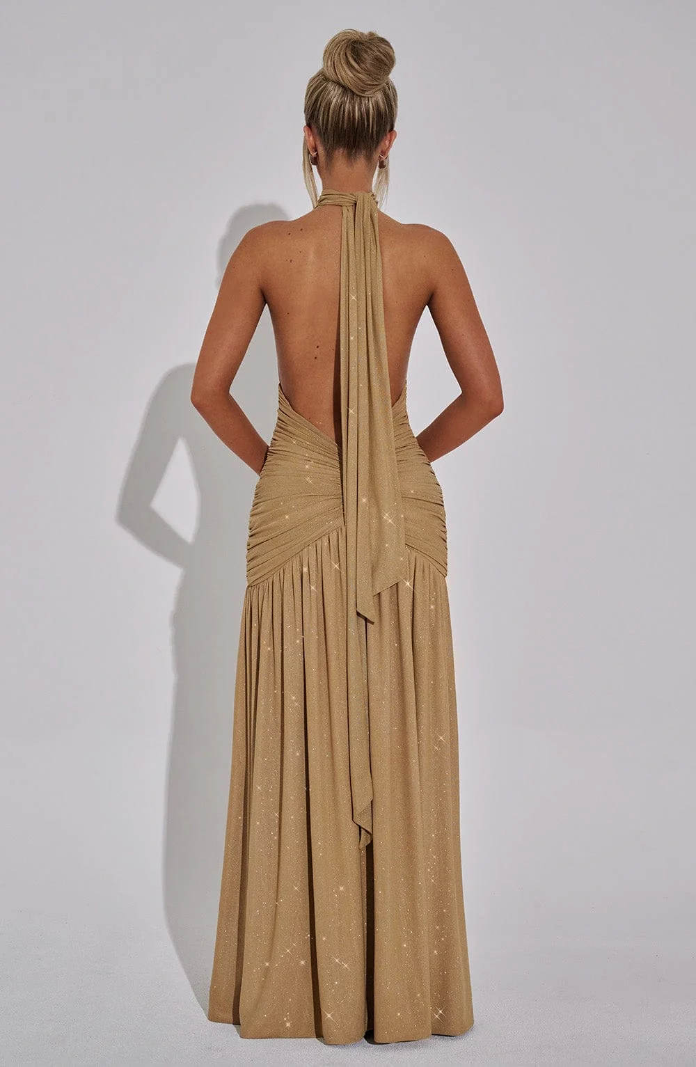 Gold Sparkle Halter Maxi Dress - Elegant Evening Wear