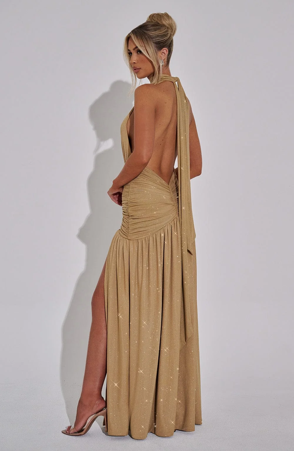 Gold Sparkle Halter Maxi Dress - Elegant Evening Wear