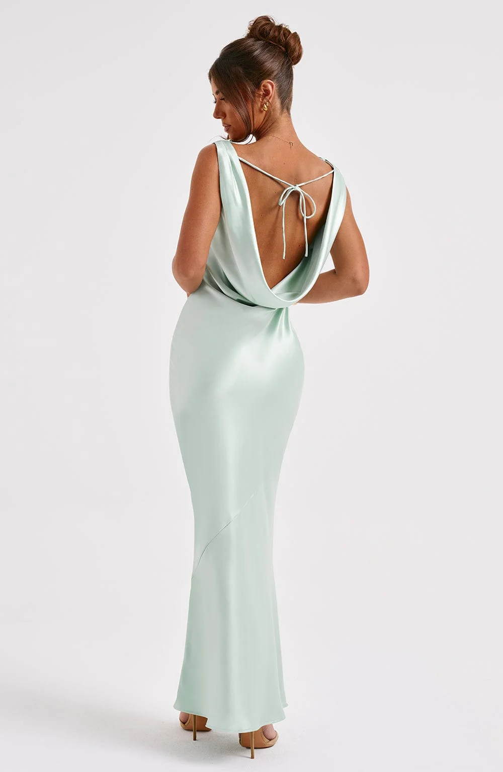 Turquoise Satin Maxi Dress with Cut Out Back