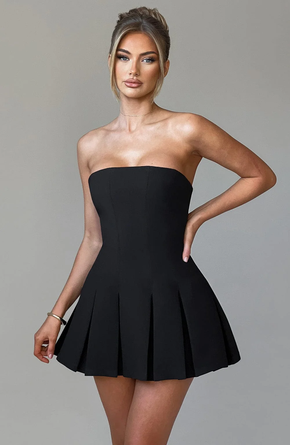 Black Strapless Flare Mini Dress - Elegant Evening Wear
