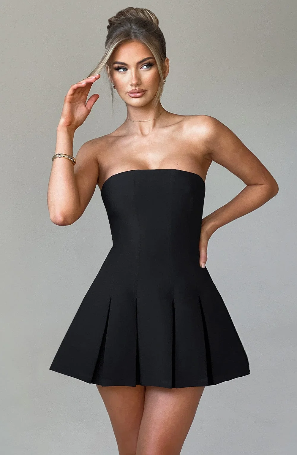 Black Strapless Flare Mini Dress - Elegant Evening Wear