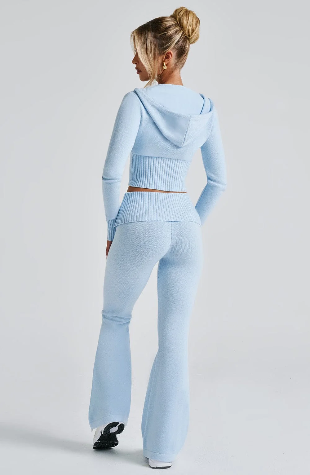 Baby Blue Knit Flare Pants for Stylish Comfort