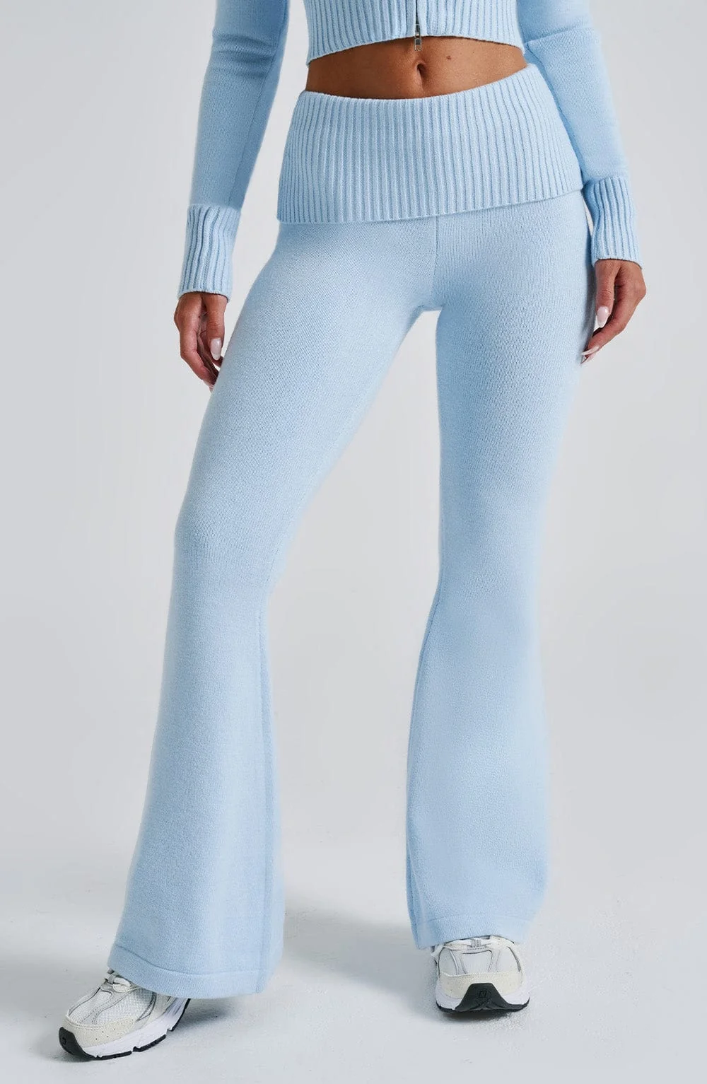 Baby Blue Knit Flare Pants for Stylish Comfort