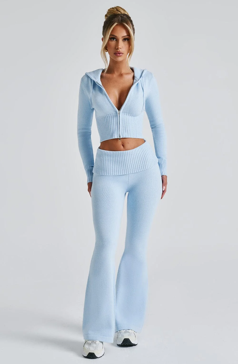 Baby Blue Knit Flare Pants for Stylish Comfort