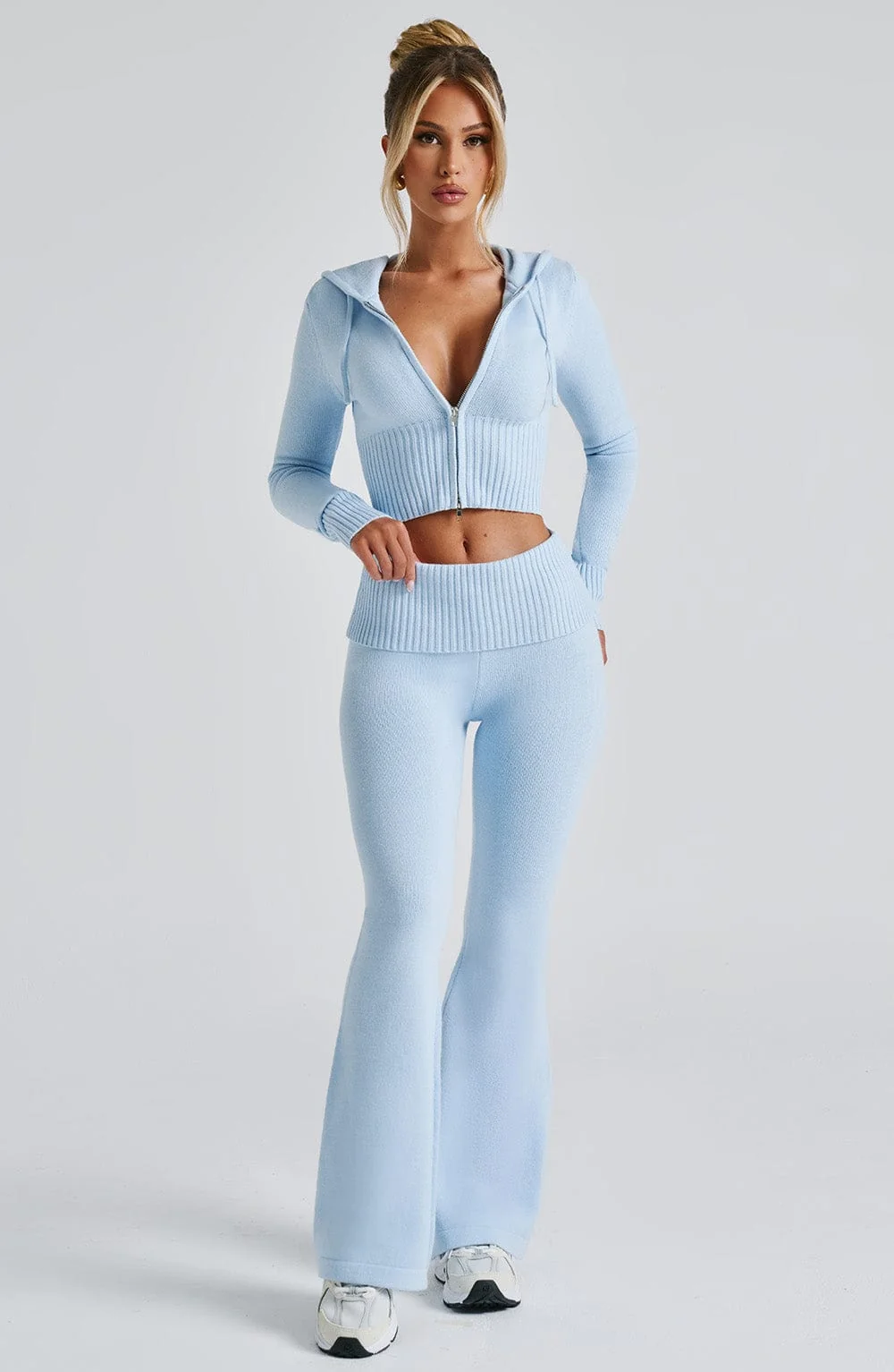 Baby Blue Knit Flare Pants for Stylish Comfort