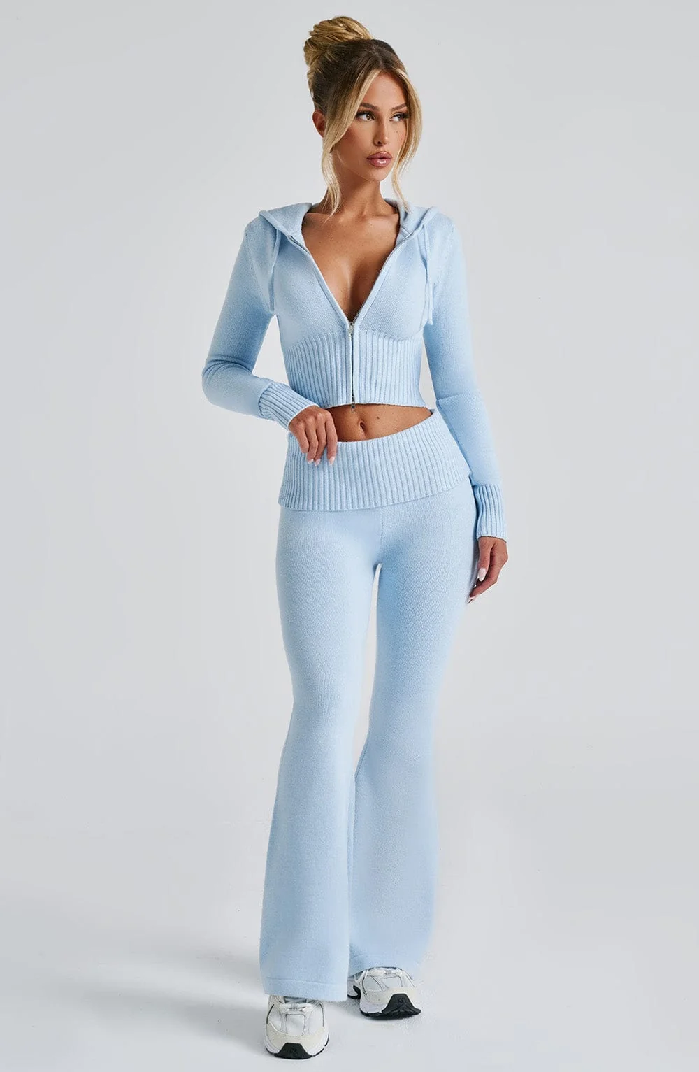Baby Blue Knit Flare Pants for Stylish Comfort
