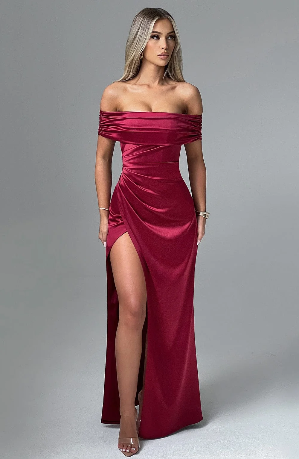 Burgundy Elegant Maxi Dress with Corset Bodice
