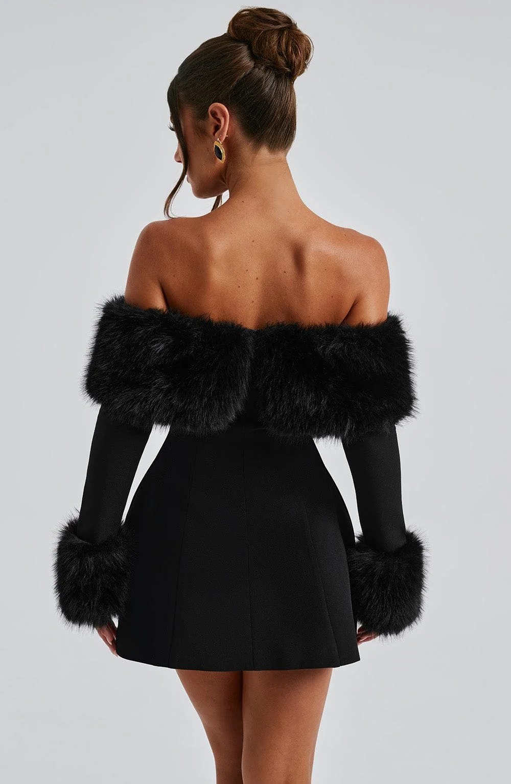 Bubble Hem Black Mini Dress - Premium Faux Fur Trims