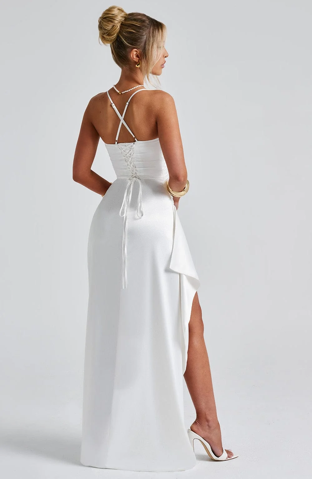 Ivory Satin Twist Cowl Neck Maxi Dress
