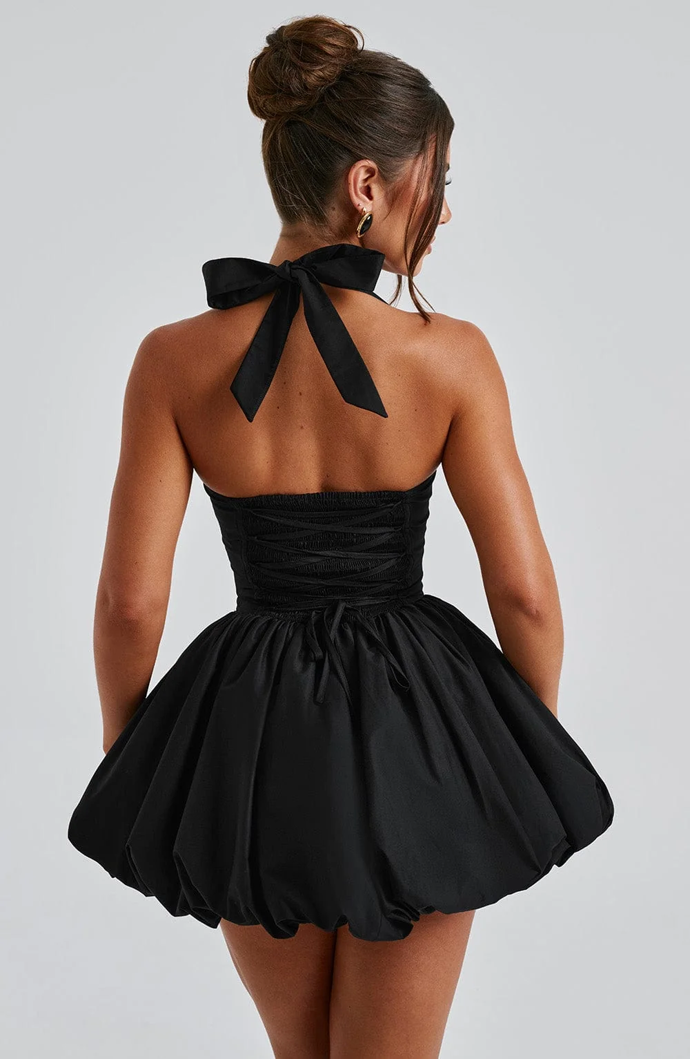 Black Square Neck Mini Dress with Puffball Skirt