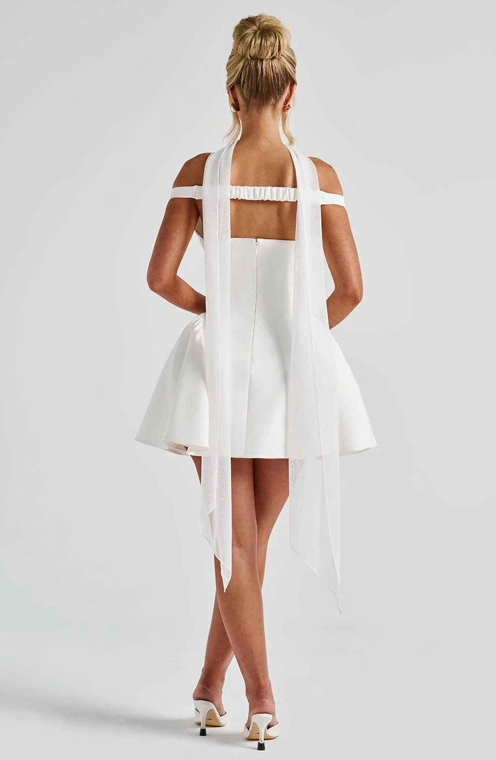 Ivory Plunge Bardot Mini Dress - Elegant Style