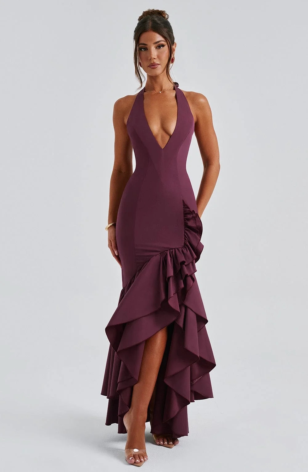 Cherry Lacquer Halter Maxi Dress - Elegant Formal Wear