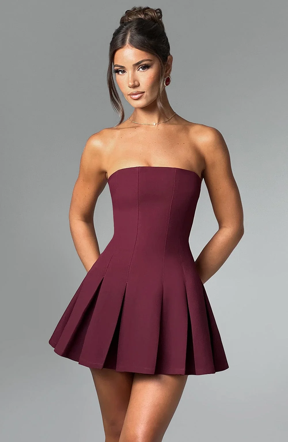 Cherry Lacquer Flare Mini Dress - Elegant Strapless Style
