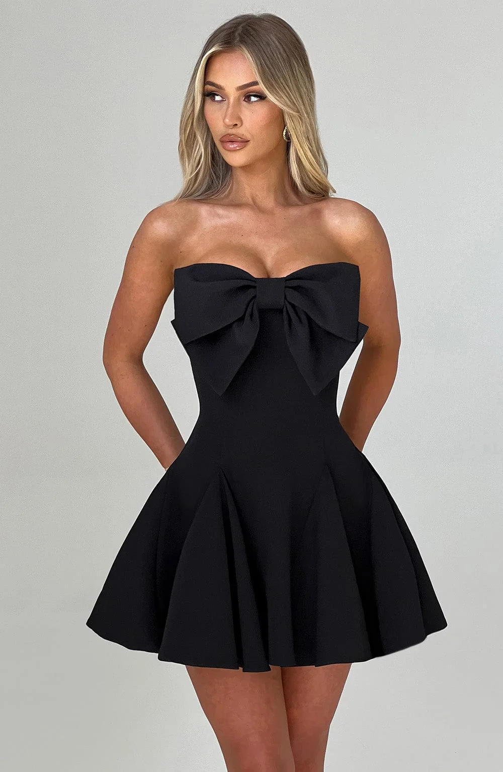 Black Strapless Playsuit with Bow Detail - Premium Fabric