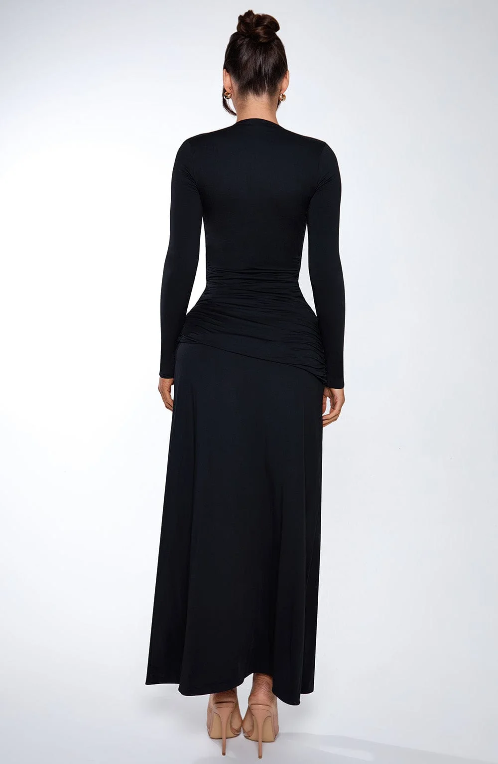 Black Maxi Dress with Deep Plunge Neckline and Thigh-High Split