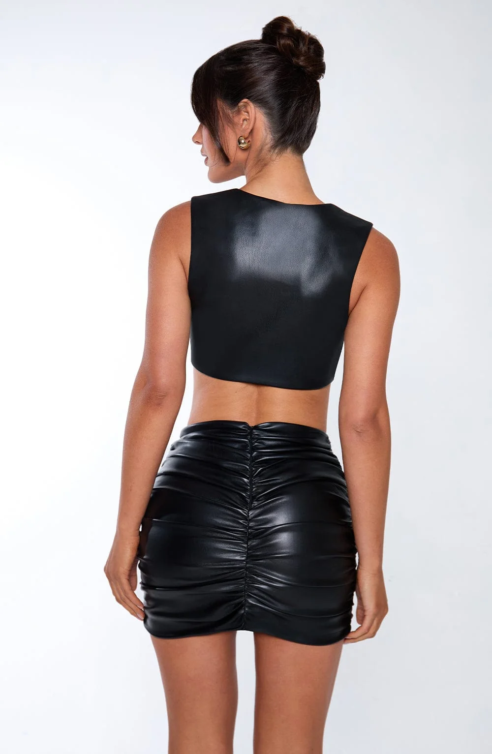 Black Faux Leather Mini Skirt with High Rise Waistband