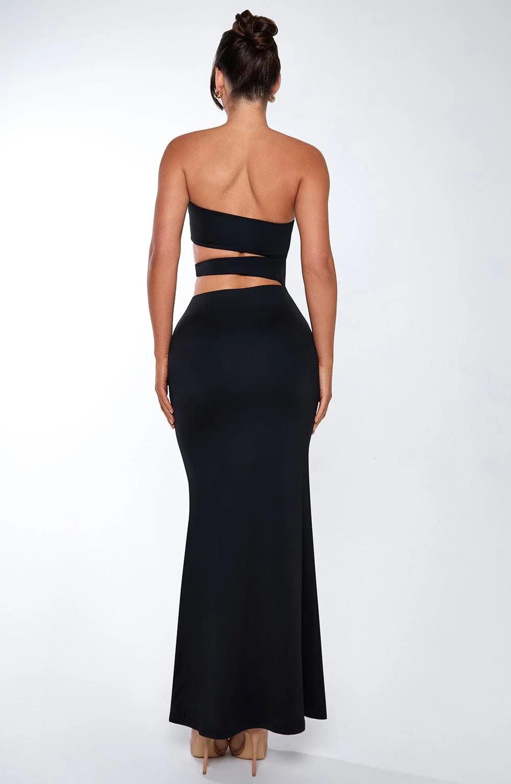 Black Stretch Slinky Maxi Dress with Slash Cut Outs
