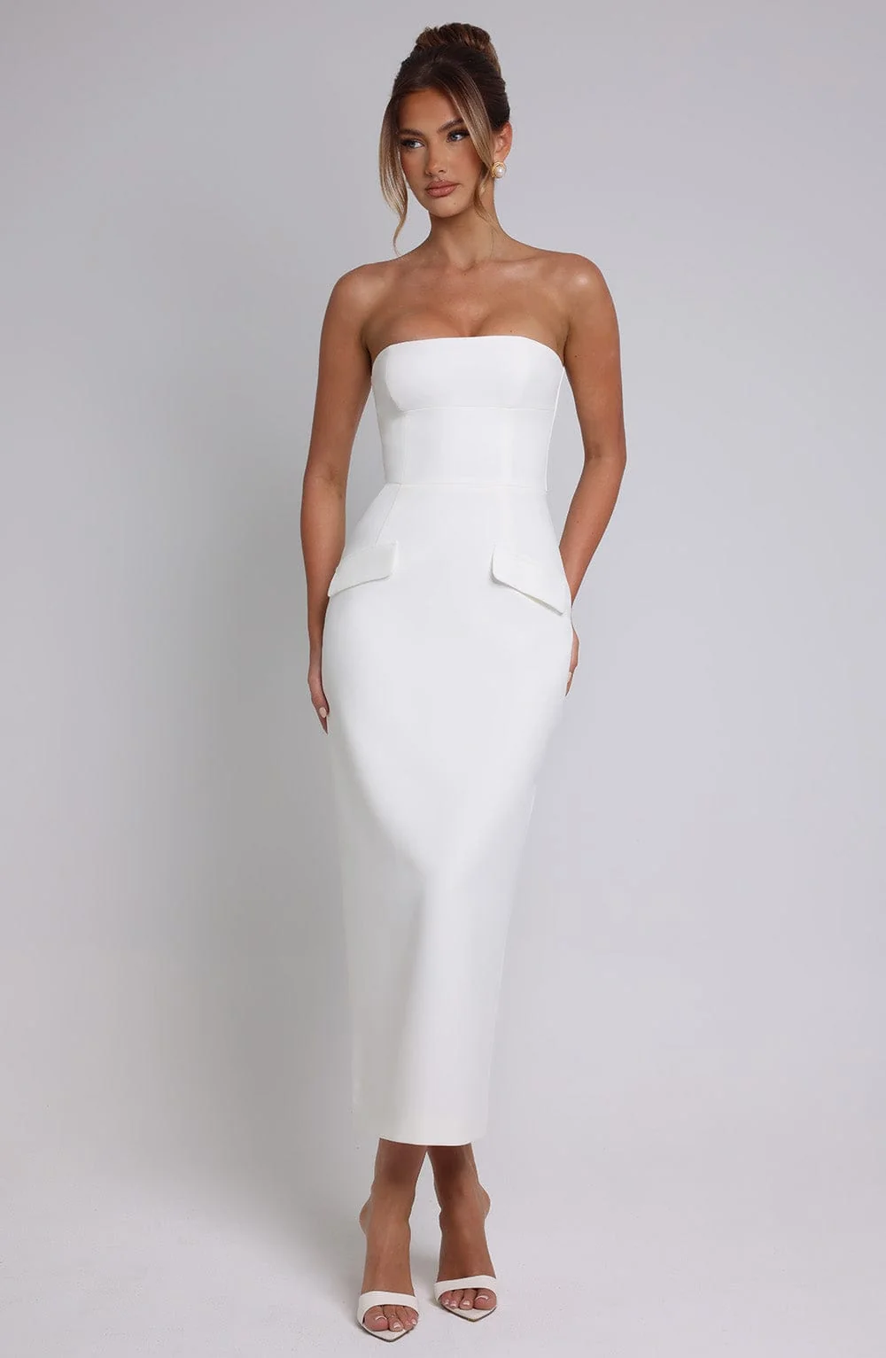 Ivory Panel Seam Midaxi Dress - Elegant Event & Formal Wear