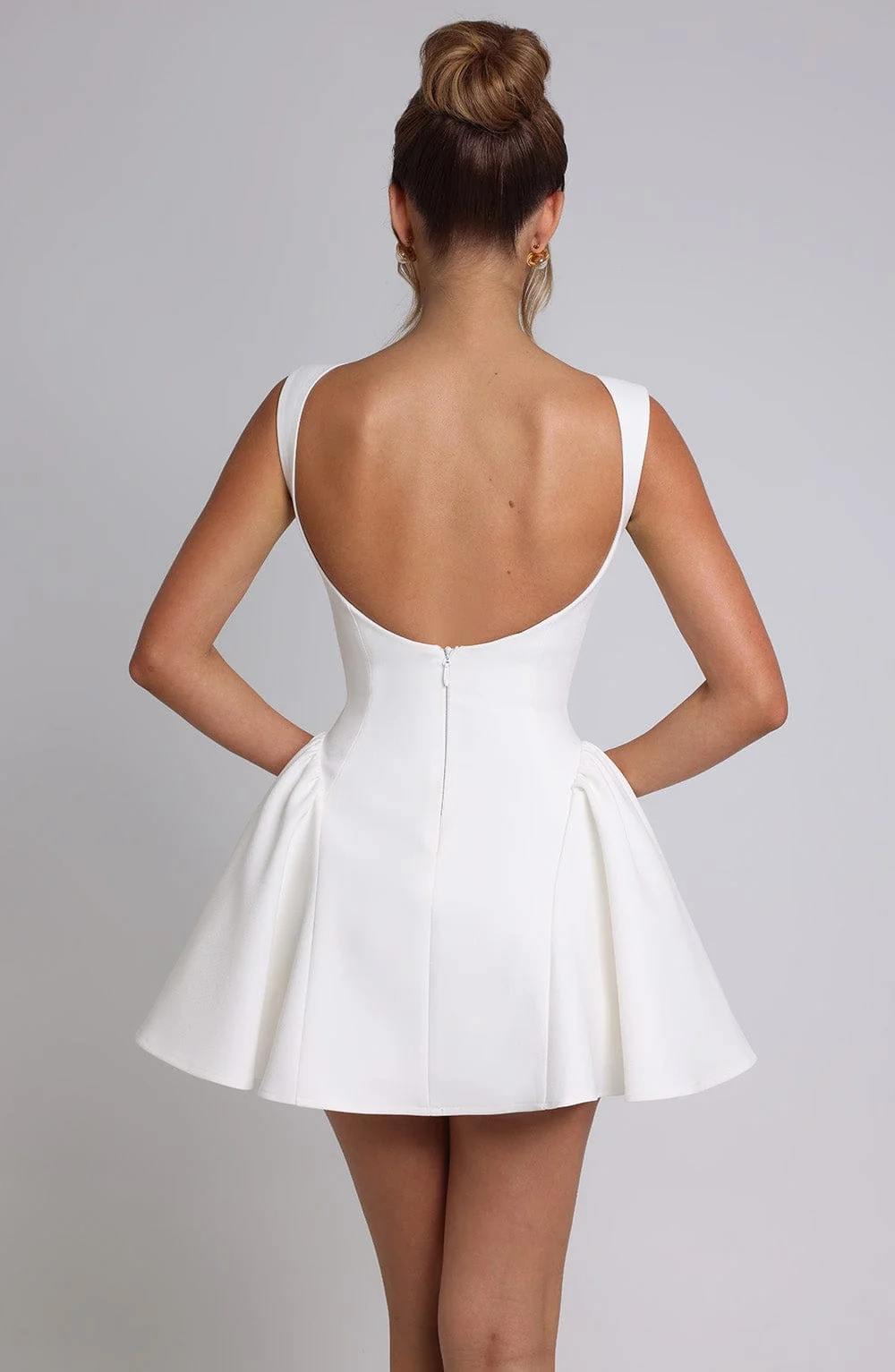 Ivory Dropped Waist Mini Dress in Premium Crepe Fabric
