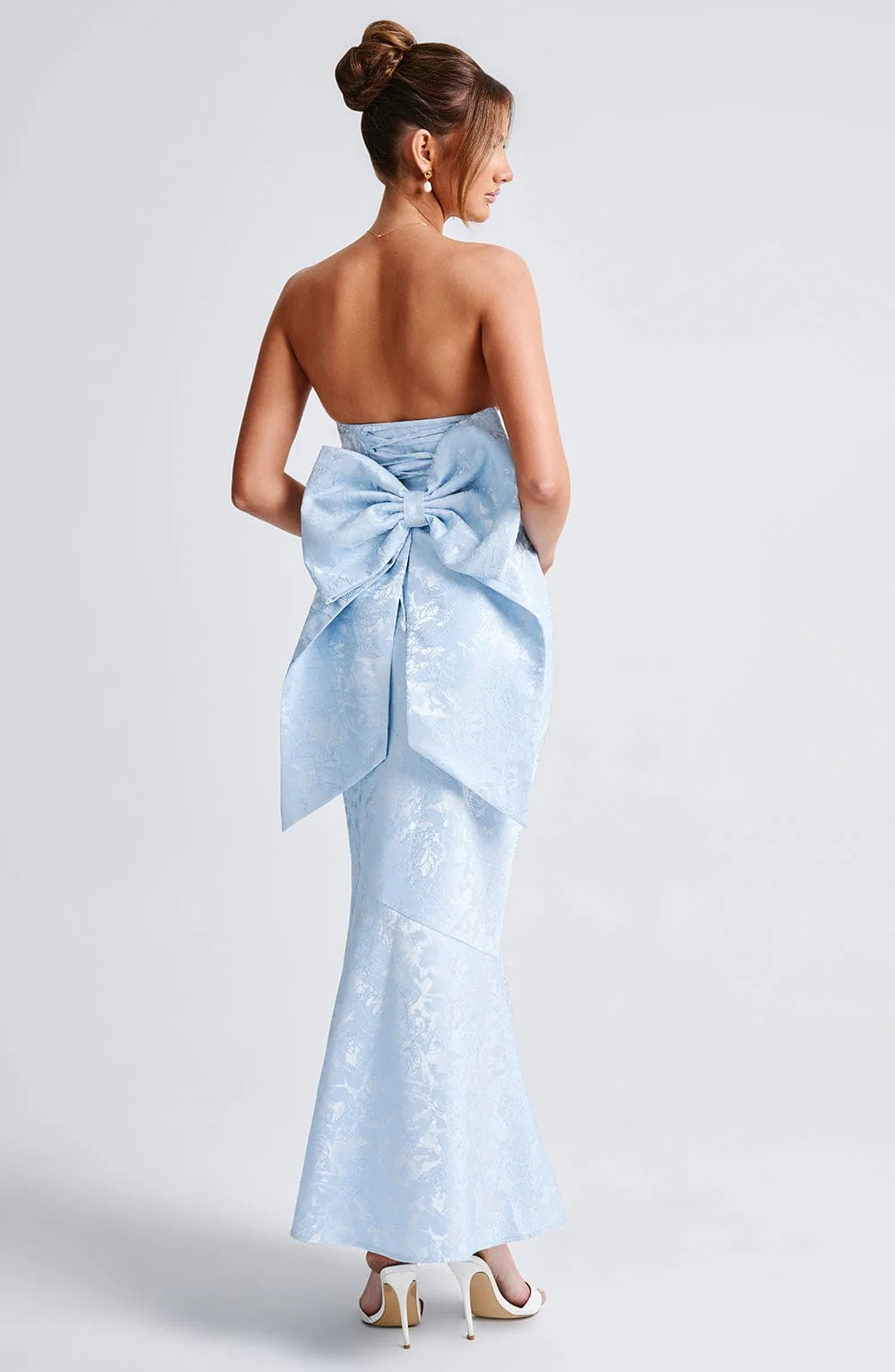 Blue Flare Fit and Flare Maxi Dress with Oversized Bow Detail