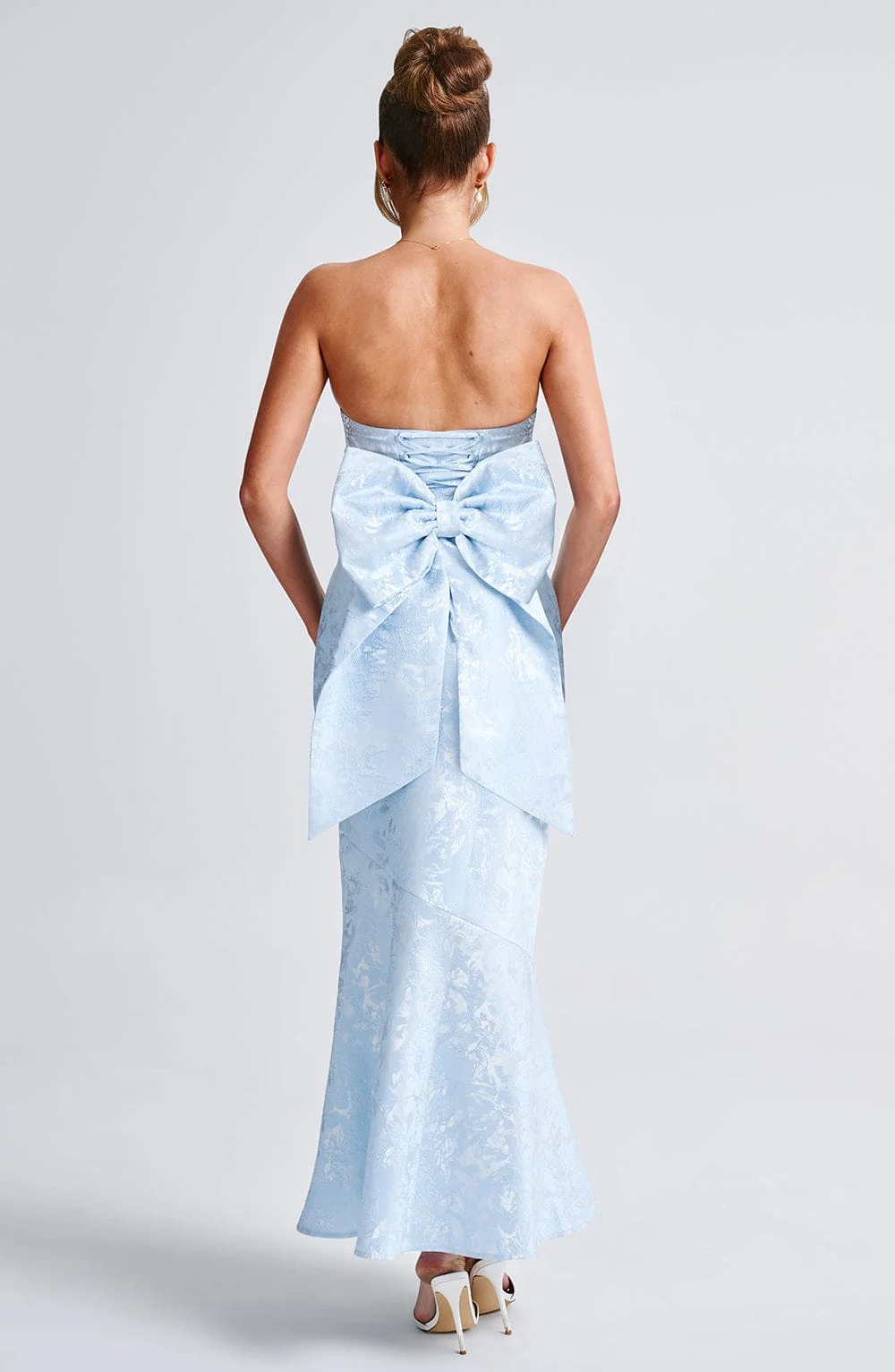 Blue Flare Fit and Flare Maxi Dress with Oversized Bow Detail
