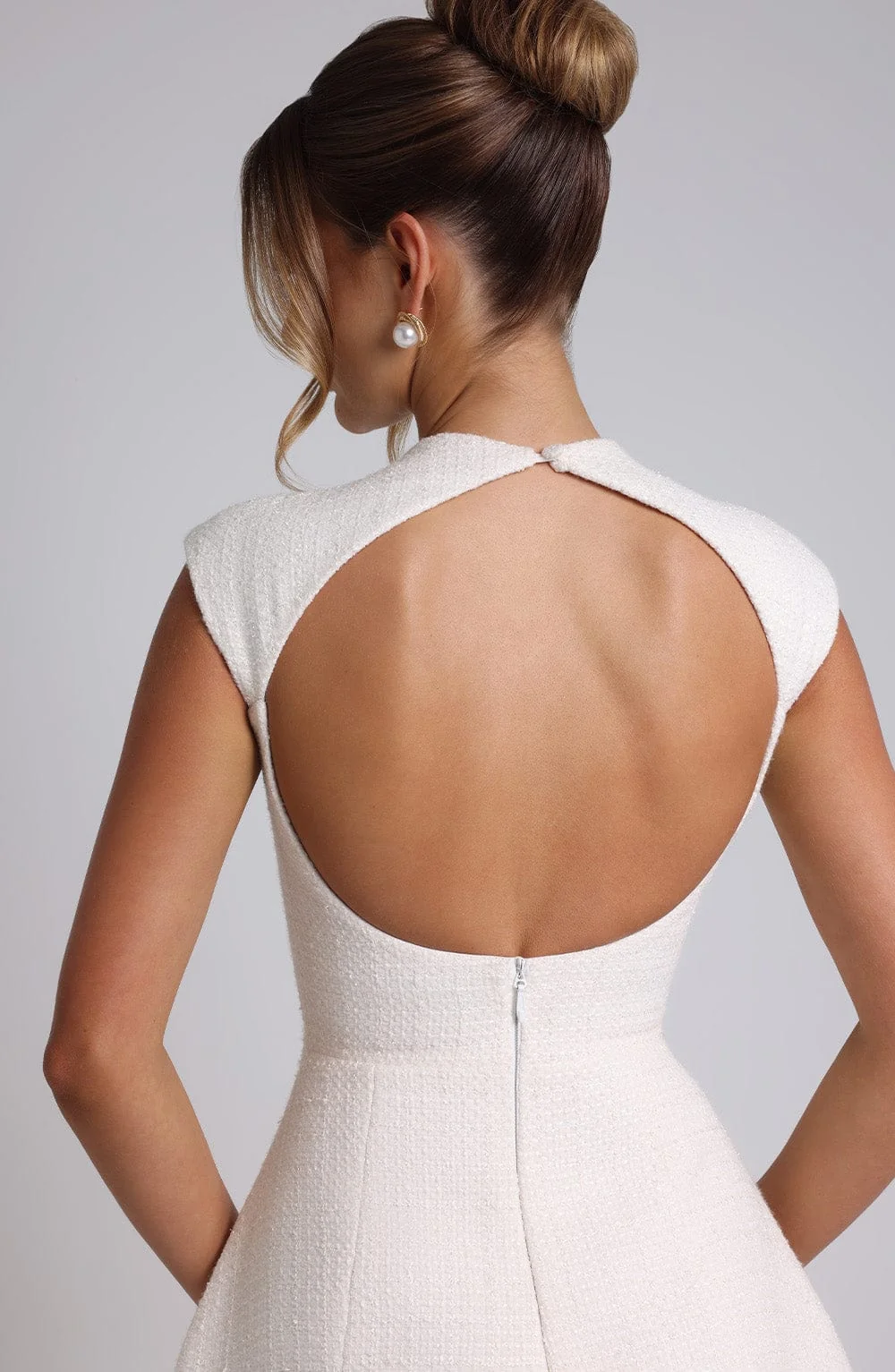 Ivory Textured Tweed Bubble Mini Dress