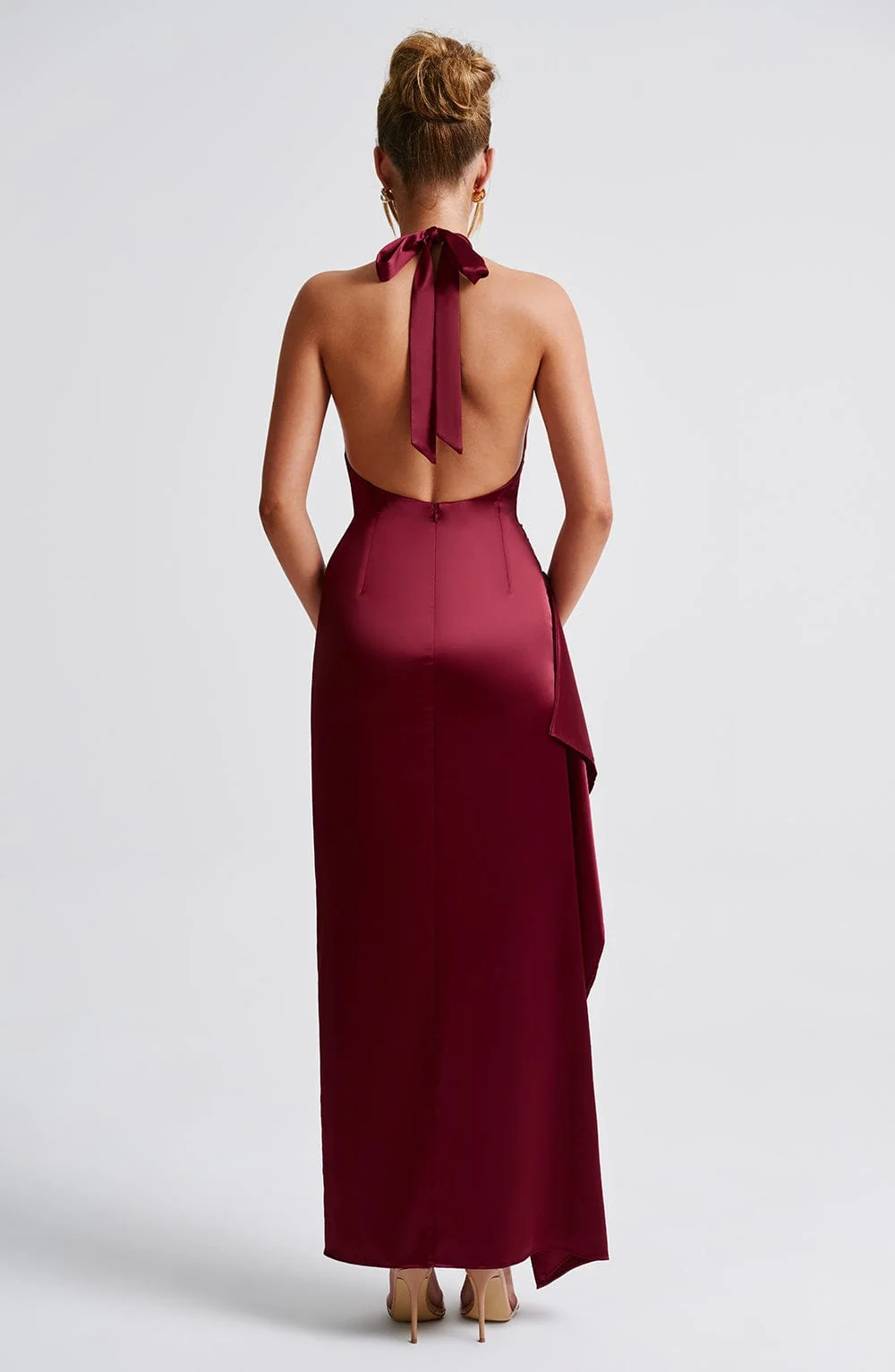 Burgundy Satin Maxi Dress with Cowl Neckline