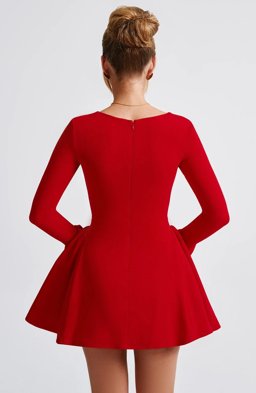 Red Sweetheart Neckline Mini Dress with Velvet Bow Detail