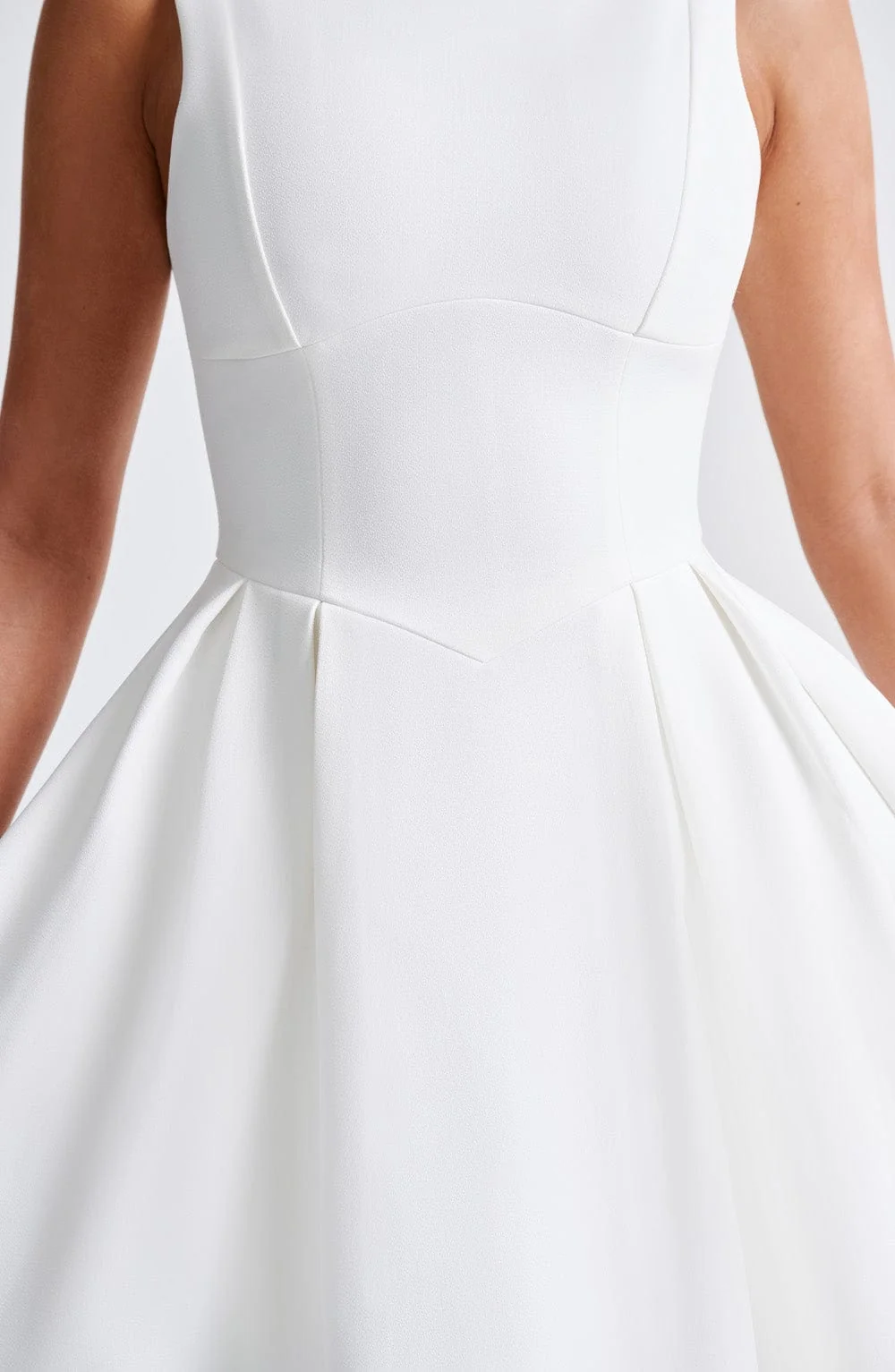 Ivory Crepe Midi Dress with Tulle Skirt