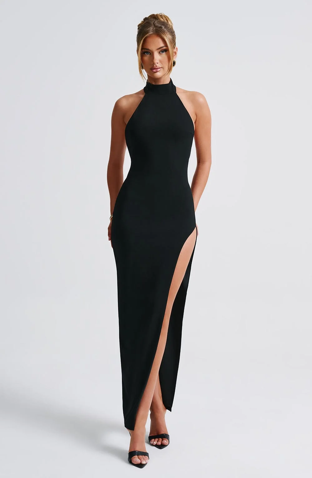 Black Maxi Dress with Low Scoop Back - Premium Stretch Crepe