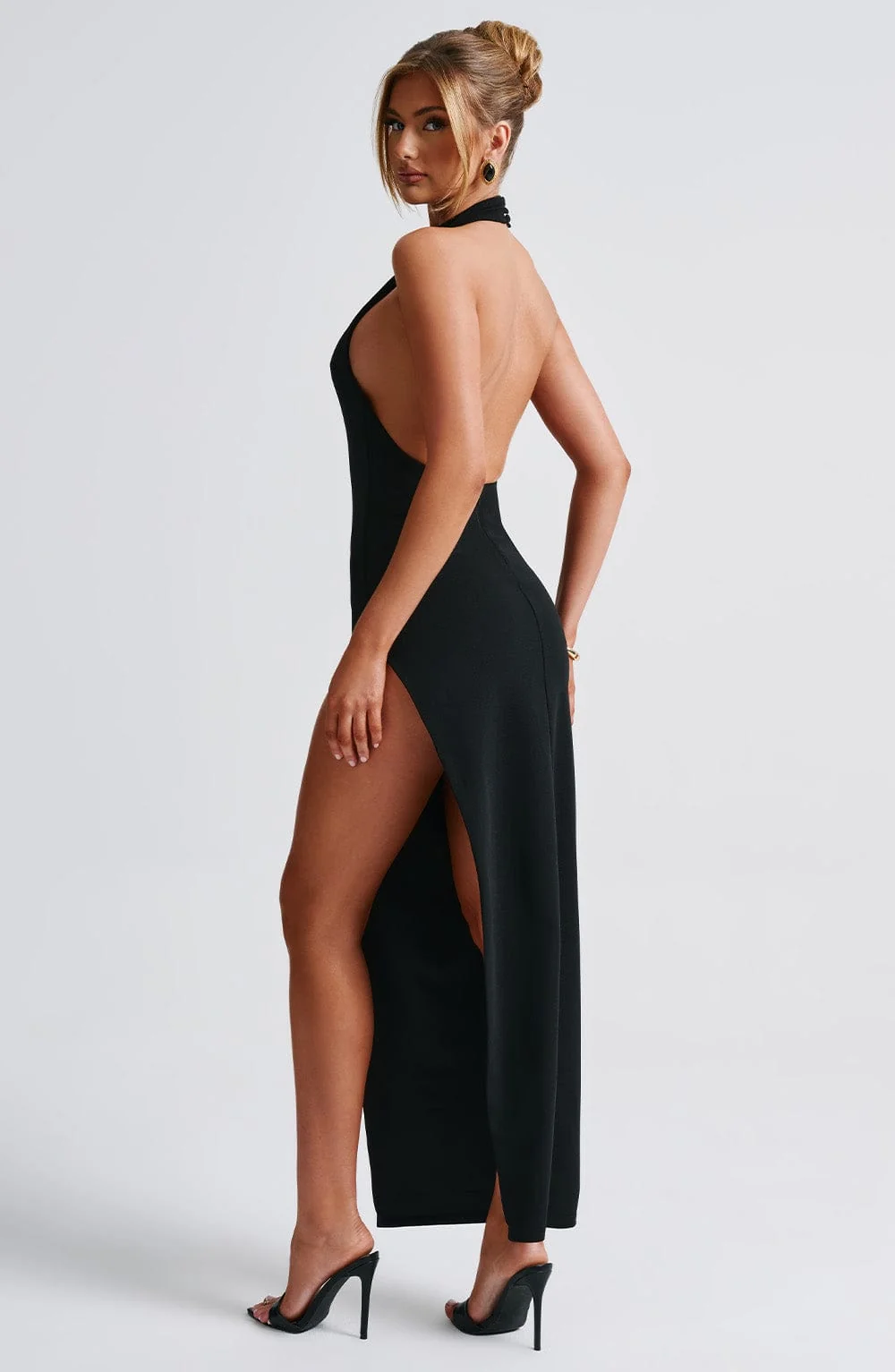 Black Maxi Dress with Low Scoop Back - Premium Stretch Crepe