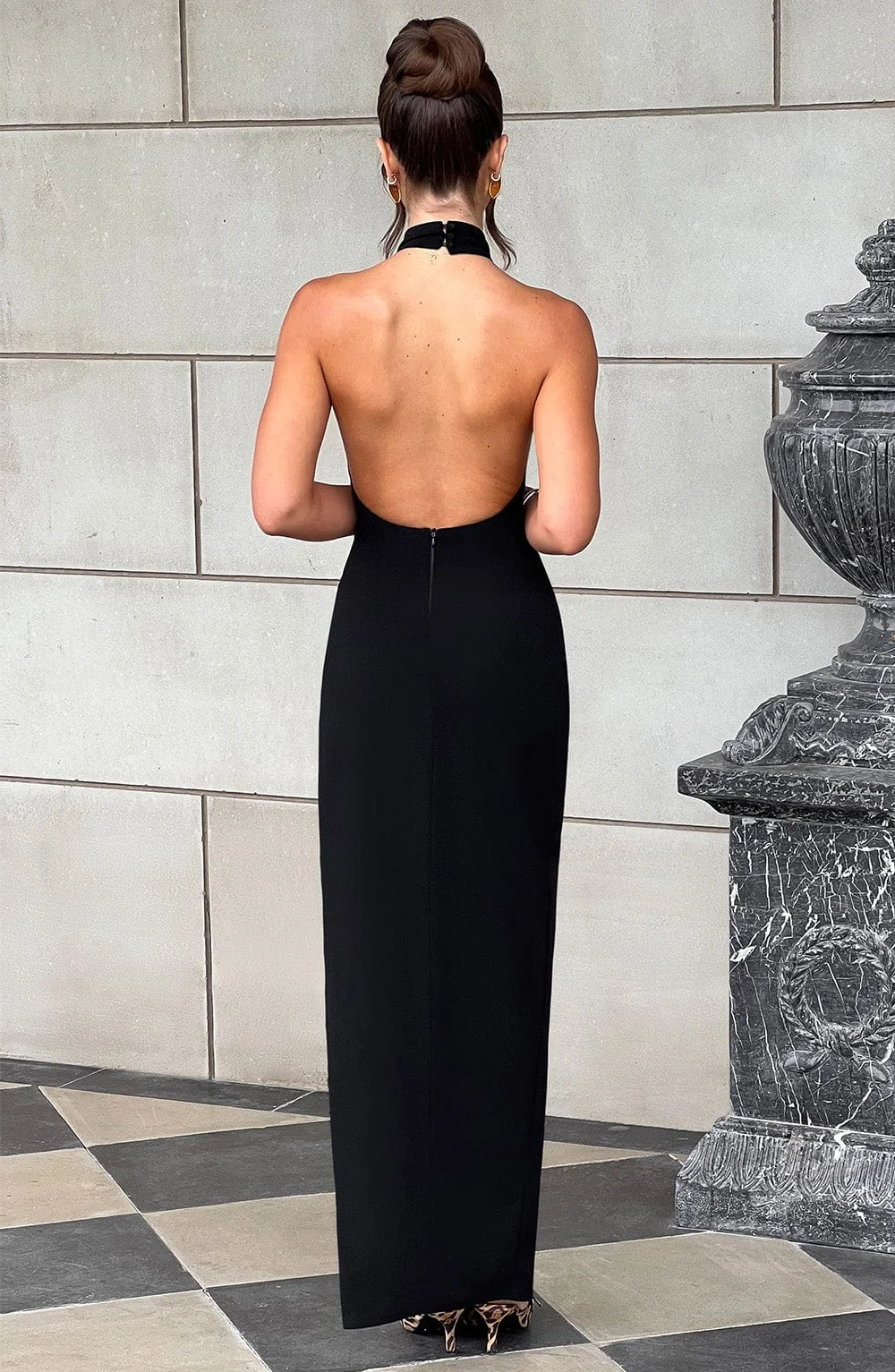 Black Maxi Dress with Low Scoop Back - Premium Stretch Crepe