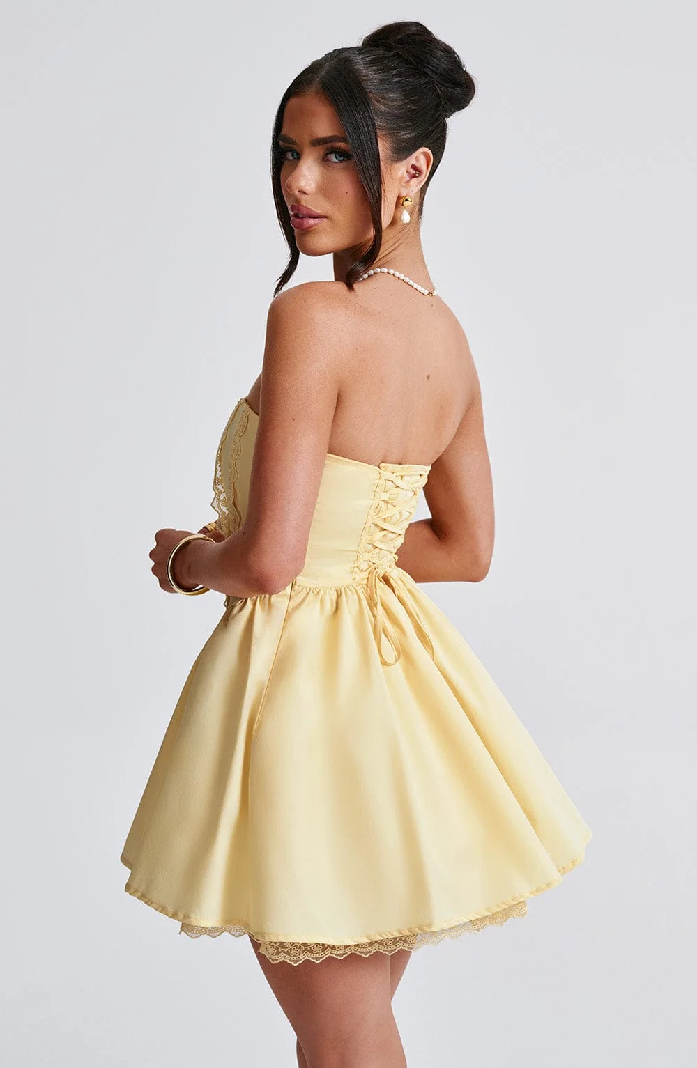 Chic Lemon Mini Dress with Tulle Skirt