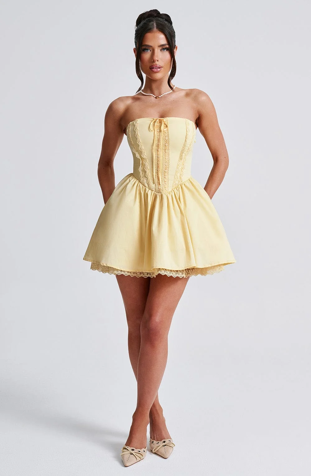 Chic Lemon Mini Dress with Tulle Skirt
