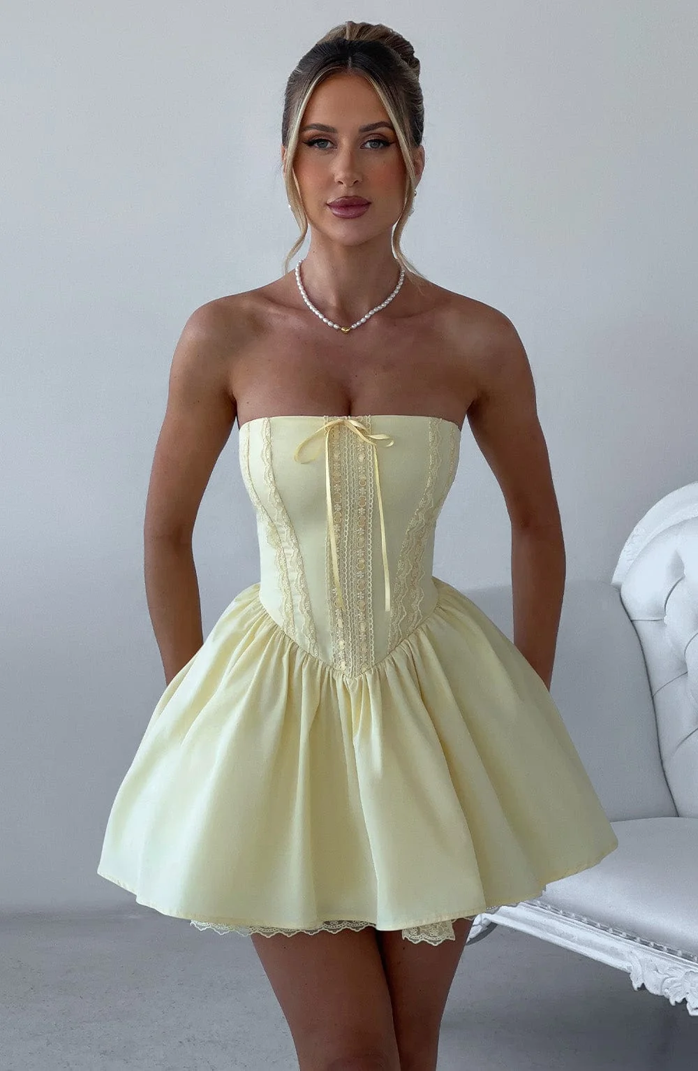 Chic Lemon Mini Dress with Tulle Skirt