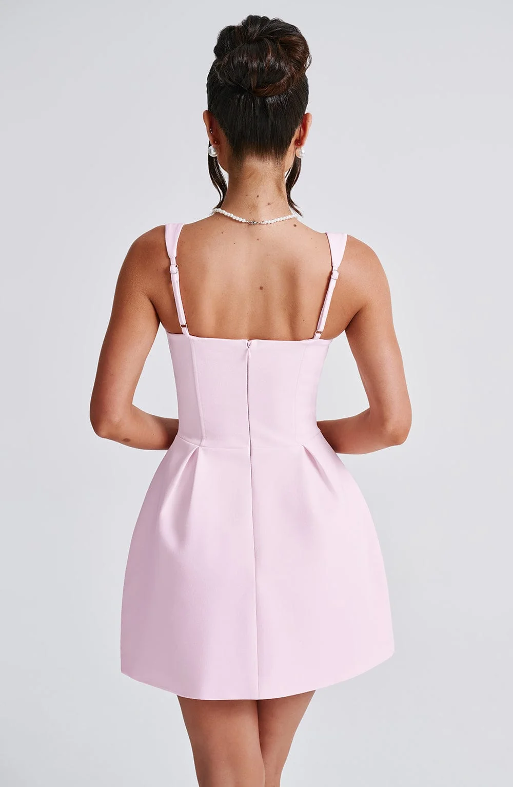 Blush Bubble Hem Mini Dress in Premium Crepe Fabric