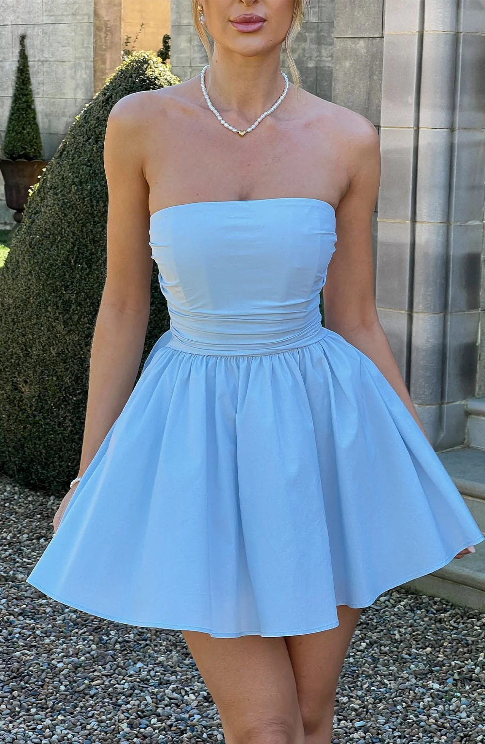 Blue Strapless Mini Dress with Oversized Bow Detail