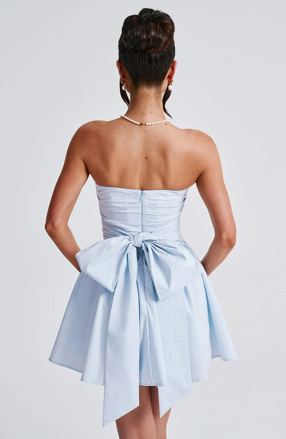 Blue Strapless Mini Dress with Oversized Bow Detail