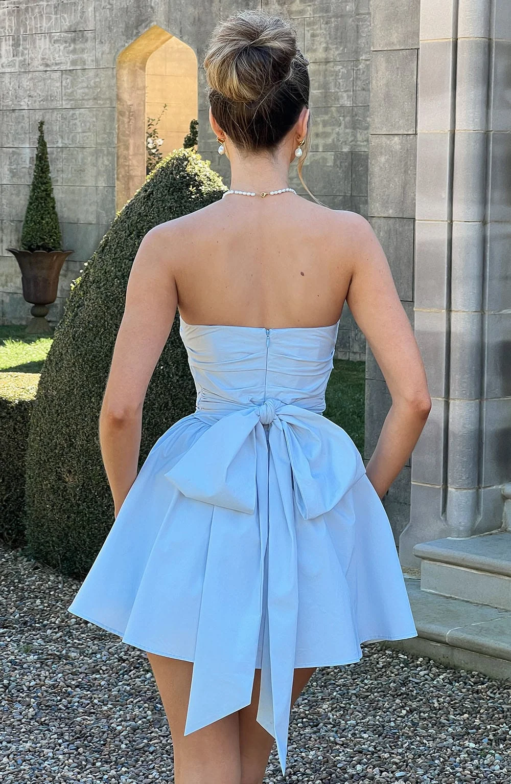 Blue Strapless Mini Dress with Oversized Bow Detail