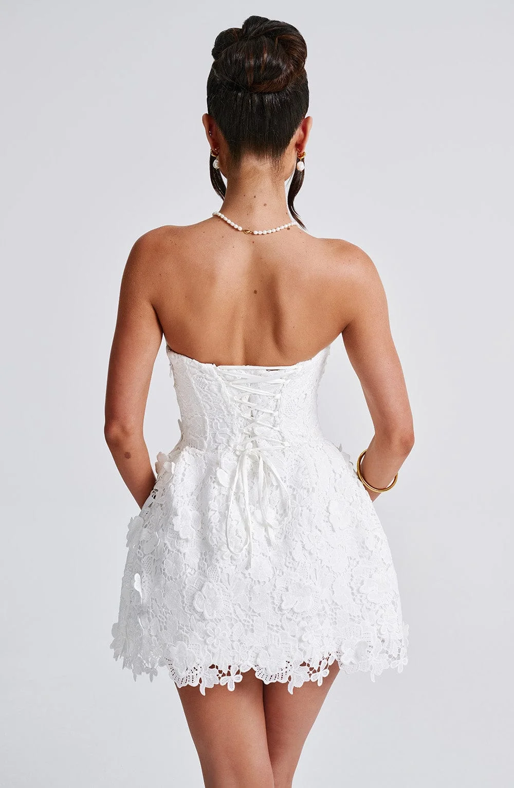 Ivory Lace Mini Dress - Elegant Strapless Floral Design