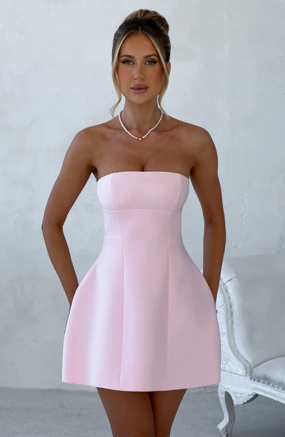 Blush Bubblehem Mini Dress - Elegant Strapless Design
